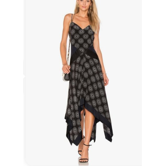 Silk satin-paneled printed crepe midi dress